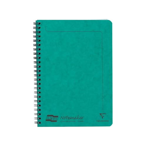 Clairefontaine 4853Z - Heft Europa Notemaker mit Spiralbindung 60 Blatt mikroperforiert 14,8x21 cm 90g liniert, 1 Stück, Grün von Clairefontaine