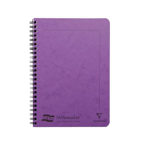 Clairefontaine 4854Z - Heft Europa Notemaker mit Spiralbindung 60 Blatt mikroperforiert 14,8x21 cm 90g liniert, 1 Stück, Lila von Clairefontaine