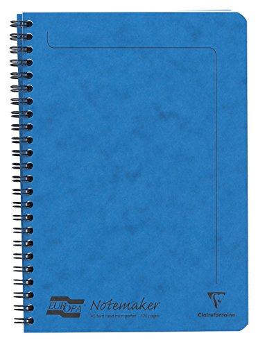 Clairefontaine 4855Z - Heft Europa Notemaker mit Spiralbindung 60 Blatt mikroperforiert 14,8x21 cm 90g liniert, 1 Stück, Blau von Clairefontaine