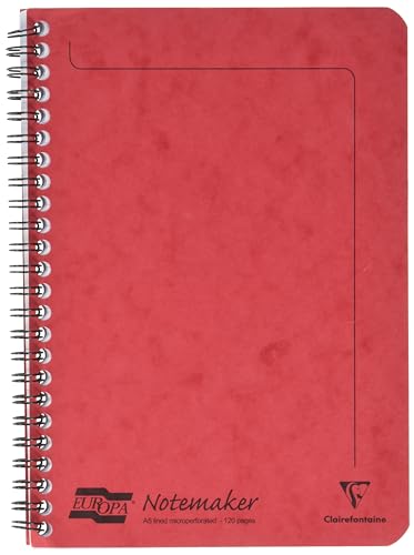 Clairefontaine 4858Z - Heft Europa Notemaker mit Spiralbindung 60 Blatt mikroperforiert 14,8x21 cm 90g liniert, 1 Stück, Rot von Clairefontaine