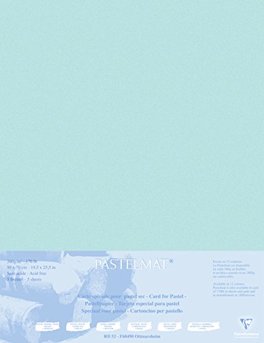 Clairefontaine 496013C Zeichenbögen (Packung mit 5 Bögen Pastelmat auf Karton kaschiert, 1800 µm, 50 x 70 cm, ideal für Trockentechniken und Pastell) hellblau von Clairefontaine