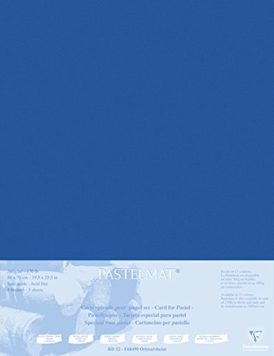 Clairefontaine 496014C Zeichenbögen (Packung mit 5 Bögen Pastelmat auf Karton kaschiert, 1800 µm, 50 x 70 cm, ideal für Trockentechniken und Pastell) dunkelblau von Clairefontaine