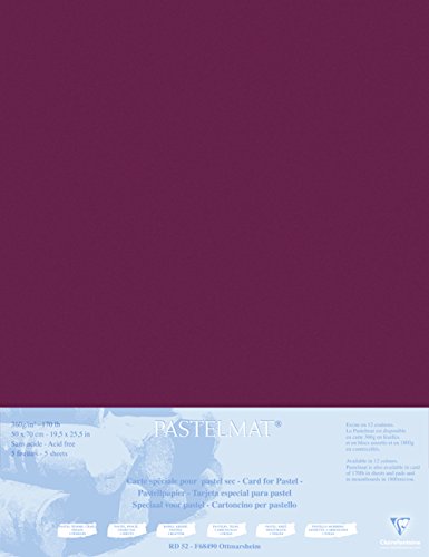Clairefontaine 496016C Zeichenbögen (Packung mit 5 Bögen Pastelmat auf Karton kaschiert, 1800 µm, 50 x 70 cm, ideal für Trockentechniken und Pastell) weinrot von Clairefontaine