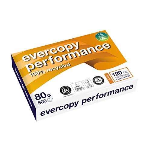Clairefontaine 50067C - Ries Druckerpapier / Kopierpapier Evercopy Performance, Recycling Papier, DIN A4, 80g, 5 00 Blatt, Weiß, 1 Ries von Clairefontaine