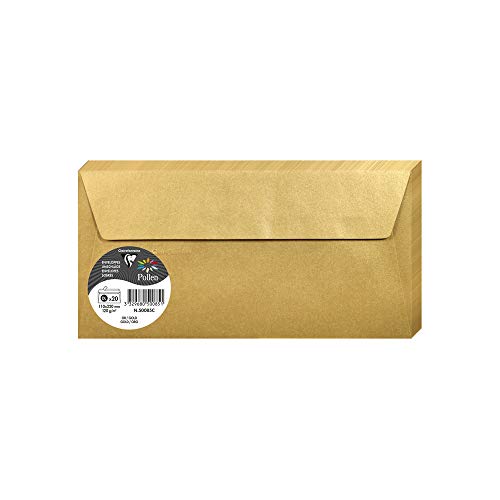 Clairefontaine 50085C - Packung mit 20 Umschläge Pollen selbstklebend, Format DL 11x22cm, 120g, ideal für Ihre Einladungen und Korrespondenz, Gold, 1 Pack von Clairefontaine