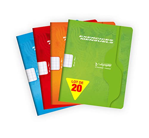 Clairefontaine 521C - Packung mit 20 Heften Calligraphe geheftet, 17 x 22 cm, französische Lineatur, 32 Blatt, 70g, farbig sortiert, 1 Pack von Clairefontaine