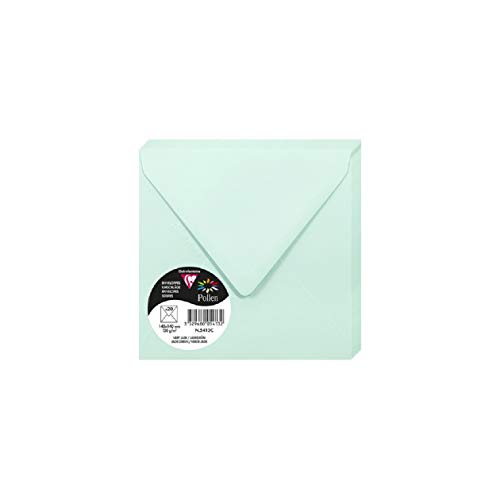 Clairefontaine 5413C - Packung mit 20 Umschlägen Pollen 14x14 cm, 120g, gefüttert, ideal für Einladungen und Korrespondenz, Premium glattes Papier, Jadegrün, 1 Pack von Clairefontaine