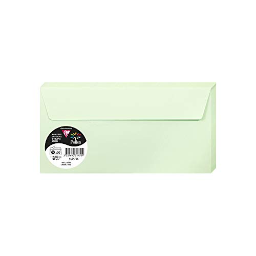 Clairefontaine 5475C - Packung mit 20 Umschläge Pollen, Format DL, 110 x 220 mm, 120 g, ideal für Einladungen und Korrespondenz, Grün, 1 Pack von Clairefontaine