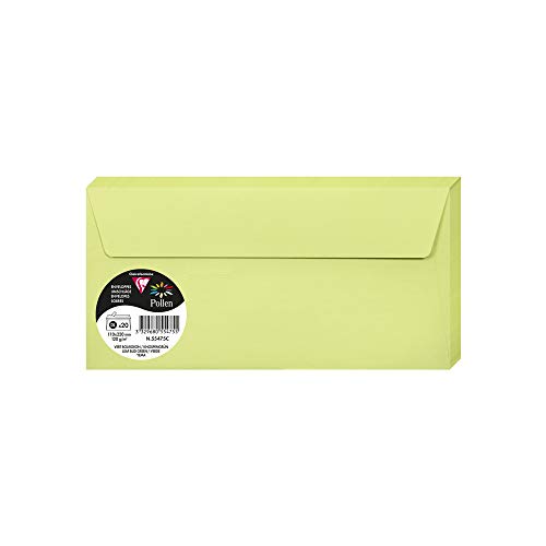 Clairefontaine 55475C - Packung mit 20 Umschläge Pollen, Format DL, 110 x 220 mm, 120g, ideal für Einladungen und Korrespondenz, Knospengrün, 1 Pack von Clairefontaine