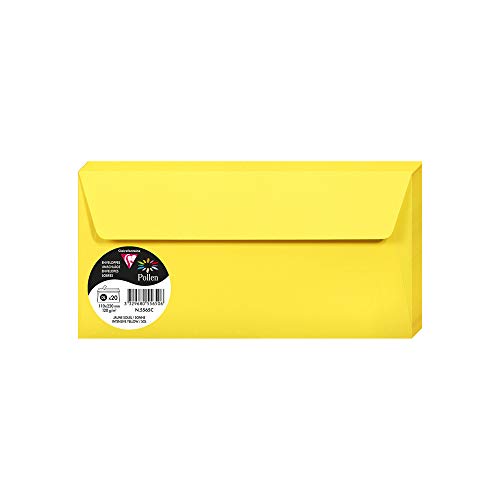 Clairefontaine 5565C - Packung mit 20 Umschläge Pollen, Format DL, 110 x 220 mm, 120g, ideal für Einladungen und Korrespondenz, Sonnengelb, 1 Pack von Clairefontaine