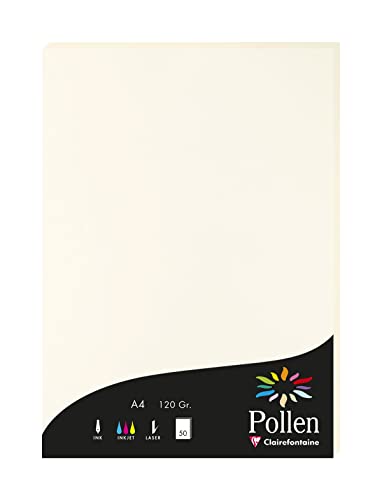 Clairefontaine 56000C - Packung mit 50 Blatt Briefpapier Pollen, DIN A4, 21x29,7cm, 120g, Naturweiß, 1 Pack von Clairefontaine