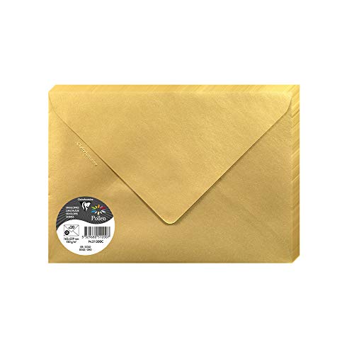 Clairefontaine 51200C - Packung mit 20 Umschlag Pollen Format C5 16,2x22,9 cm, 120g, gefüttert, ideal für Einladungen und Korrespondenz, Premium glattes Papier, Gold, 1 Pack von Clairefontaine