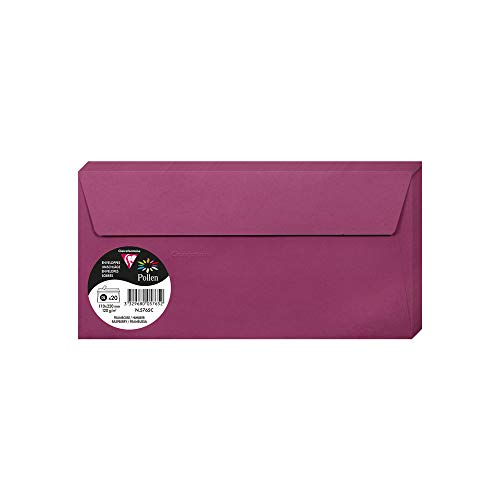 Clairefontaine 5765C - Packung mit 20 Umschläge Pollen selbstklebend, Format DL 11x22cm, 120g, ideal für Ihre Einladungen und Korrespondenz, Himbeerrot, 1 Pack von Clairefontaine