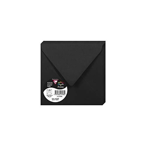 Clairefontaine 5798C - Packung mit 20 Umschläge Pollen, viereckig 14x14cm, 120g, Schwarz, ideal für Ihre Einladungen und Korrespondenz, 1 Pack von Clairefontaine