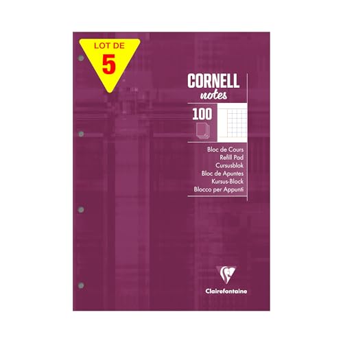 Clairefontaine 58196Cpack - Packung 5 Schreibblock/Notizblock CORNELL, DIN A4, 21x29,7 cm, 100 Blatt kariert 90g, 4-fach gelocht, 5 Stück von Clairefontaine