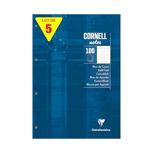 Clairefontaine 58199Cpack - Packung 5 Schreibblock/Notizblock CORNELL, DIN A4, 21x29,7 cm, 100 Blatt französische Lineatur 90g, 4-fach gelocht, 5 Stück von Clairefontaine