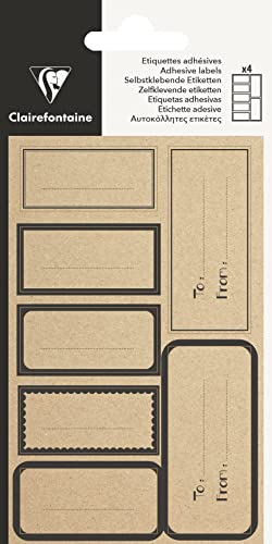 Clairefontaine 617065C - Set mit 28 Etiketten Kraftnatur selbstklebend, ideal für Geschenke, 1 Set, viereckig Schwarz von Clairefontaine