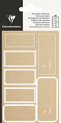 Clairefontaine 617066C - Set mit 28 Etiketten Kraftnatur selbstklebend, ideal für Geschenke, 1 Set, viereckig Schwarz, viereckig Weiß von Clairefontaine