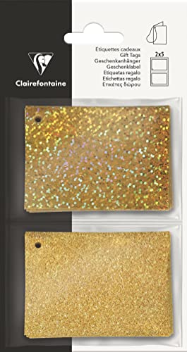 Clairefontaine 617070C - Set mit 5 Etiketten mit Glitzer ideal für Geschenke + 5 Etiketten mit holographischen Effekten, 1 Set, Gold von Clairefontaine