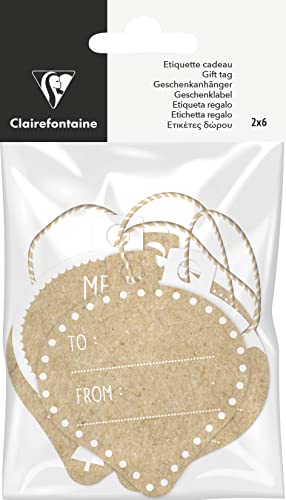Clairefontaine 617073C - Set mit 12 Etiketten ideal für Geschenke 100% Recycling Kraftpapier, umweltfreundlich, 1 Set, Weihnachtskugel von Clairefontaine