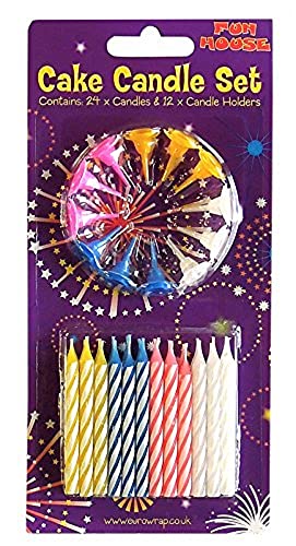 Clairefontaine 6846-CCC - Set mit 24 Kerzen (+ 12 Kerzenhalter), ideal für Geburtstagskuchen, 1 Set, sortierte Farben von Eurowrap
