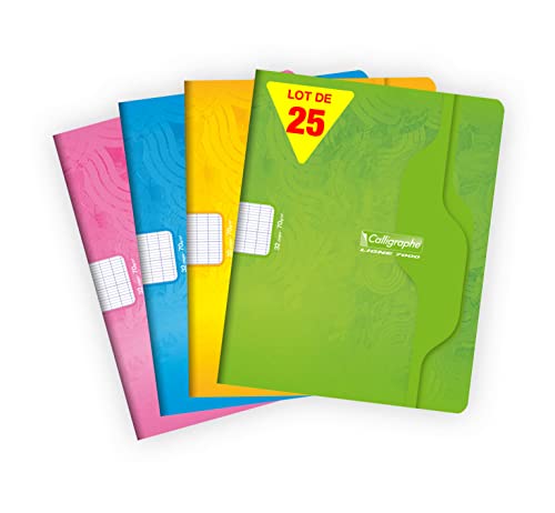 Clairefontaine 7002C - Packung mit 25 Heften Calligraphe, 17 x 22 cm, französische Lineatur, 70 g, 16 Blatt, farbig sortiert, 1 Pack von Calligraphe
