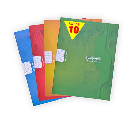 Clairefontaine 7005C - Packung mit 10 Heften Calligraphe geheftet, 17 x 22 cm, französische Lineatur, 30 Blatt, 70 g, farbig sortiert, 1 Pack von Calligraphe