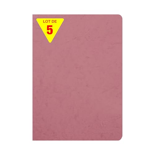Clairefontaine 733066Cpack - Packung 5x Notizheften Kladde Age Bag, DIN A4, 21x29,7 cm, 48 Blatt liniert mit Rand 90g, Einband, Altrosa, 1 Pack von Clairefontaine