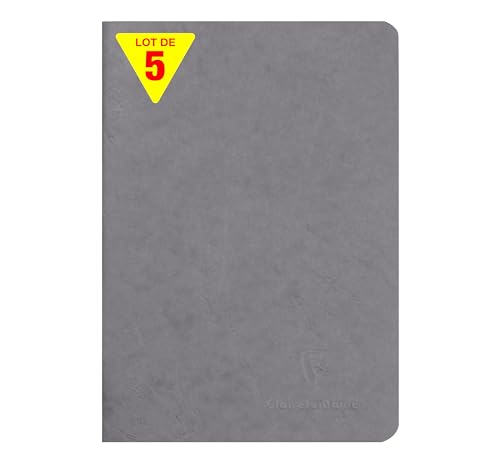 Clairefontaine 733165Cpack - Packung 5 Heft/Notizbuch geheftet, Age Bag, DIN A5 14,8x21 cm, 48 Blatt, liniert, 90g, Grau, 1 Pack von Clairefontaine