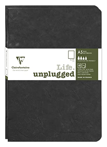 Clairefontaine 733181C - Age Bag DUO Set aus 2 Notizheften 14,8x21cm , geheftet, 48 Blatt 90g, blanko Schwarz, 1 Set von Clairefontaine