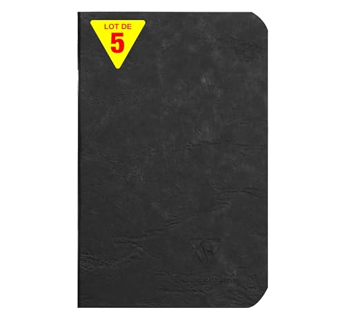 Clairefontaine 734101Cpack - Packung 5 Heft - Notizbuch geheftet, Age Bag, 9x14 cm, 48 Blatt, blanko, 90g, Schwarz, 1 Pack von Clairefontaine