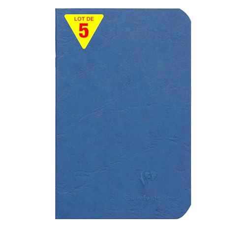 Clairefontaine 734104Cpack - Packung 5 Heft - Notizbuch geheftet, Age Bag, 9x14 cm, 48 Blatt, blanko, 90g, Blau, 1 Pack von Clairefontaine