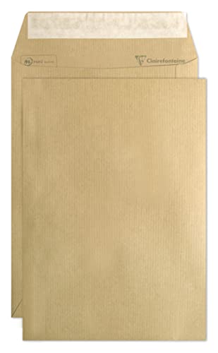 Clairefontaine 744C - Karton mit 500 Versandtaschen mit Rillen Kraftbraun B5-176x250 mm, selbstklebend, 90g, 1 Karton von Clairefontaine