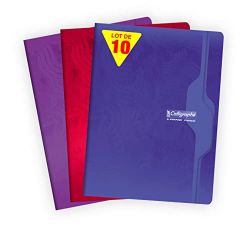 Clairefontaine 7496C - Packung mit 10 Heften Calligraphe geheftet, DIN A4+ 24 x 32 cm, französische Lineatur, 70 Blatt, 70 g, farbig sortiert, 1 Pack von Calligraphe