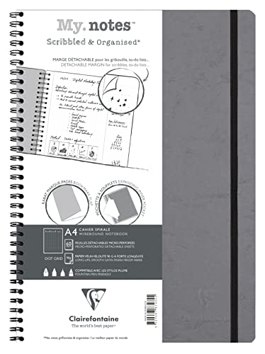 Clairefontaine 783435C - Age Bag My.Notes Spiralbuch mit abtrennbaren Rändern, 21x29,7cm, 60 Blatt 90g DOT Grau, 1 Stück von Clairefontaine