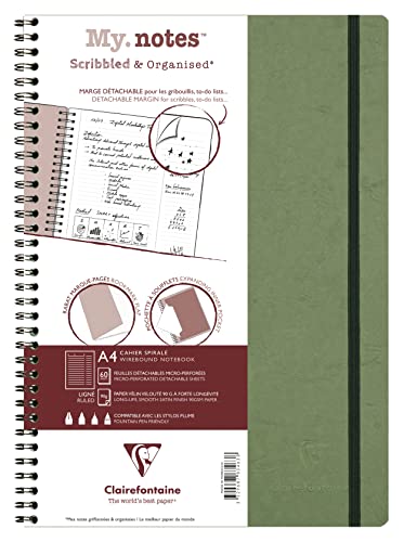 Clairefontaine 783463C - Age Bag My.Notes Spiralbuch mit abtrennbaren Rändern, 21x29,7cm, 60 Blatt 90g liniert Grün, 1 Stück von Clairefontaine