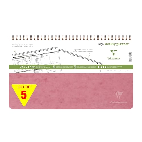 Clairefontaine 783496Cpack - Packung 5x My weekly planner, Age Bag, 29,7x17 cm, 120 abtrennbare Seiten (60 Blatt) 90g, Rückseite dot, Altrosa, 1 Pack von Clairefontaine