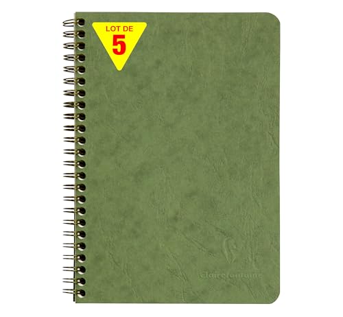 Clairefontaine 785663Cpack - Packung 5 Spiralbuch/Notizheft Age Bag mit Innentaschen DIN A5 14,8x21 cm, liniert, 60 Blatt, Grün, 1 Pack von Clairefontaine
