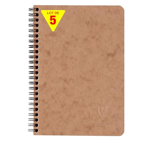Clairefontaine 78566Cpack - Packung 5 Spiralbuch/Notizheft Age Bag mit Innentaschen DIN A5 14,8x21 cm, liniert, 60 Blatt, Tabakbraun, 1 Pack von Clairefontaine
