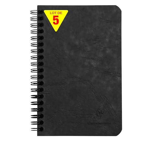 Clairefontaine 786161Cpack - Packung 5 Spiralbuch/Notizheft Age Bag mit Innentaschen 11x17 cm, liniert, 60 Blatt, Schwarz, 1 Pack von Clairefontaine