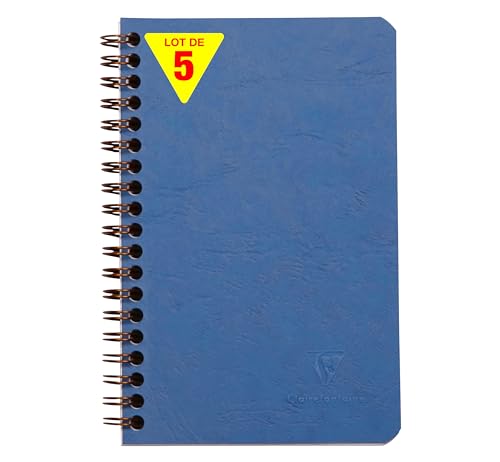 Clairefontaine 786164Cpack - Packung 5 Spiralbuch - Notizheft Age Bag mit Innentaschen 11x17 cm, liniert, 60 Blatt, Blau, 1 Pack von Clairefontaine