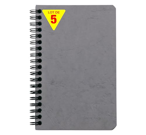 Clairefontaine 786165Cpack - Packung 5 Spiralbuch - Notizheft Age Bag mit Innentaschen 11x17 cm, liniert, 60 Blatt, Grau, 1 Pack von Clairefontaine
