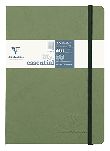 Clairefontaine 793423C Notizbuch AgeBag My Essentials, DIN A5, 14,8 x 21 cm, 96 Blatt kariert, nummeriert, 90g, 1 Stück, grün von Clairefontaine