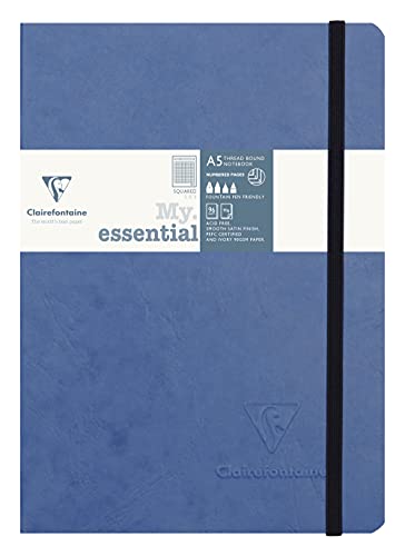 Clairefontaine 793424C Notizbuch AgeBag My Essentials, DIN A5, 14,8 x 21 cm, 96 Blatt kariert, nummeriert, 90g, 1 Stück, blau von Clairefontaine