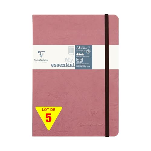 Clairefontaine 793426Cpack - Packung 5x Notizbuch Kladde My essential, Age Bag, DIN A5 14,8x21 cm, 96 Blatt kariert elfenbein, Altrosa 1 Pack von Clairefontaine