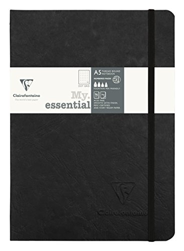 Clairefontaine 793431C Notizbuch AgeBag My Essentials, DIN A5, 14,8 x 21 cm, 96 Blatt, dot, nummeriert, 90g, 1 Stück, schwarz von Clairefontaine