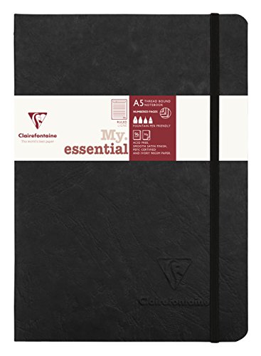 Clairefontaine 793461C Notizbuch AgeBag My Essentials, DIN A5, 14,8 x 21 cm, 96 Blatt, liniert, nummeriert, 90g, 1 Stück, schwarz von Clairefontaine