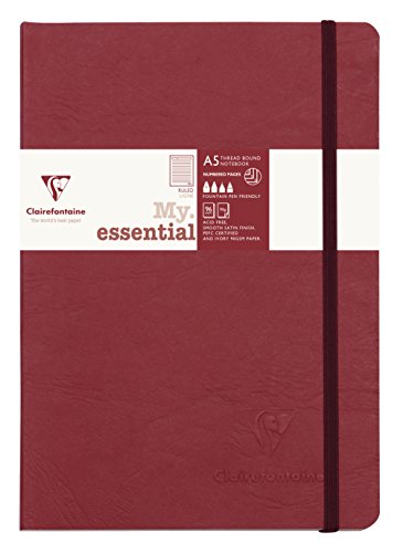 Clairefontaine 793462C Notizbuch AgeBag My Essentials, DIN A5, 14,8 x 21 cm, 96 Blatt, liniert, nummeriert, 90g, 1 Stück, rot von Clairefontaine