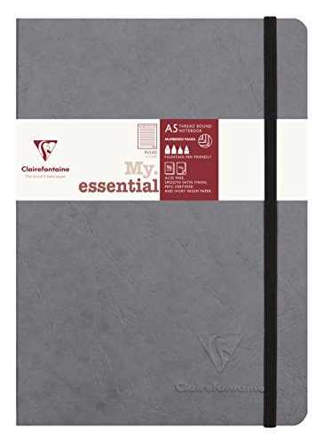 Clairefontaine 793465C Notizbuch AgeBag My Essentials, DIN A5, 14,8 x 21 cm, 96 Blatt, liniert, nummeriert, 90g, 1 Stück, grau von Clairefontaine