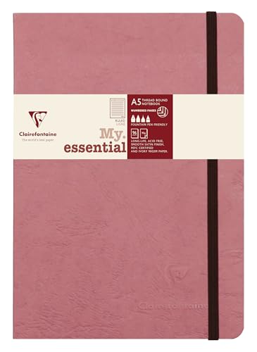 Clairefontaine 793466C - Notizbuch Kladde My essential, Kollektion Age Bag, DIN A5 14,8x21 cm, 96 Blatt liniert elfenbein, Altrosa, 1 Stück von Clairefontaine